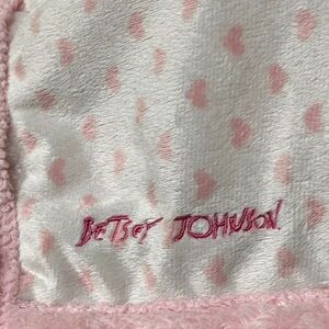 Betsey Johnson Thick‎ Pink & White Bear Baby Lovey Plush Security Blanket Hearts